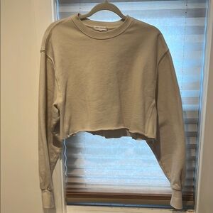 Good American Cream Long Sleeve Cropped Hoodie size small